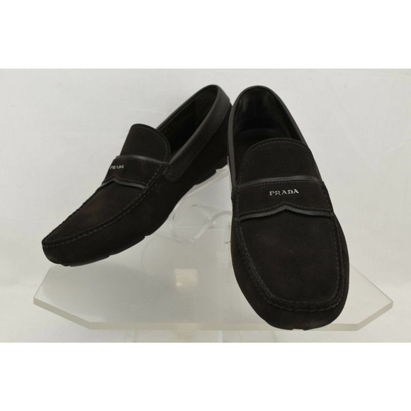 NIB PRADA 2DD137 BROWN SUEDE LEATHER LOGO DRIVING MOCCASINS LOAFERS 7 US 8 main image 10